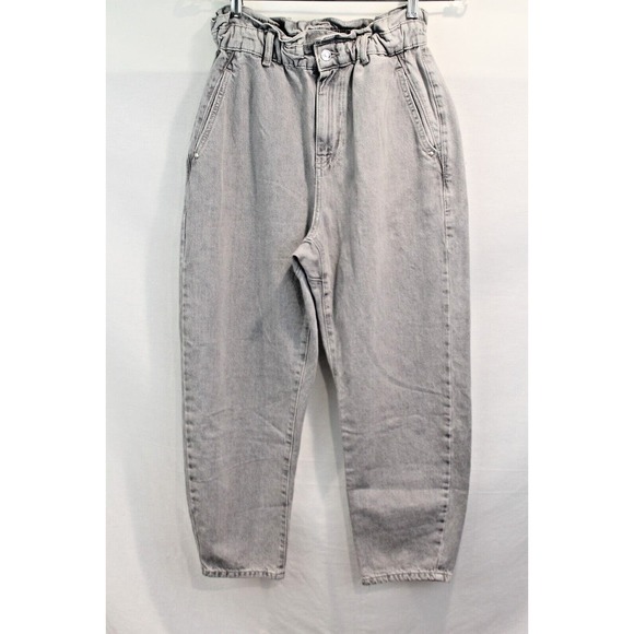 Zara Denim - Zara Tapered Ankle Jeans size 6 Gray Denim High Rise Paper Bag Elastic Waist